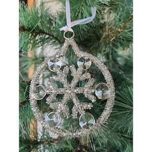 Crystal And Glass Beaded Christmas Ornament Metal Frame Silver/Clear